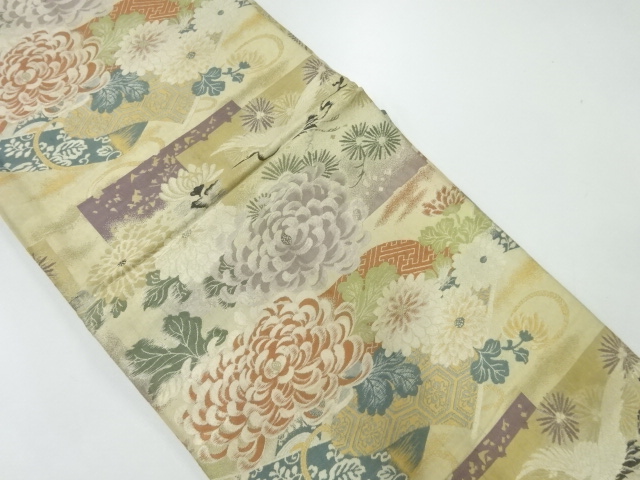 JAPANESE KIMONO / ANTIQUE MARU OBI / WOVEN FLOWERS & BIRDS